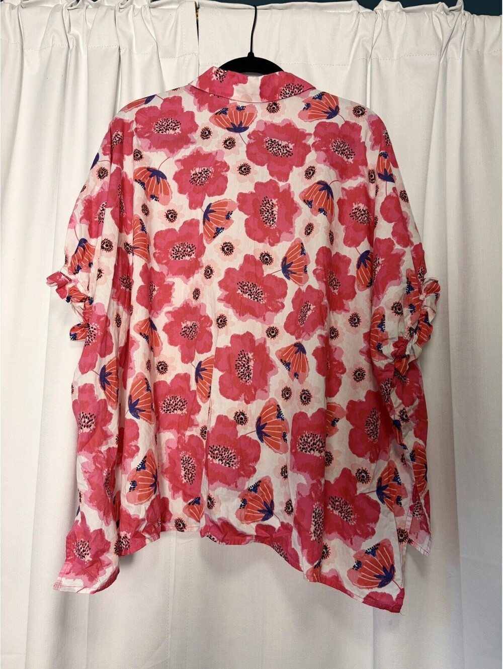 Anniewear Los Angelos Pink Floral Collared Cotton Tunic Billow Blouse Medium - Picture 4 of 8